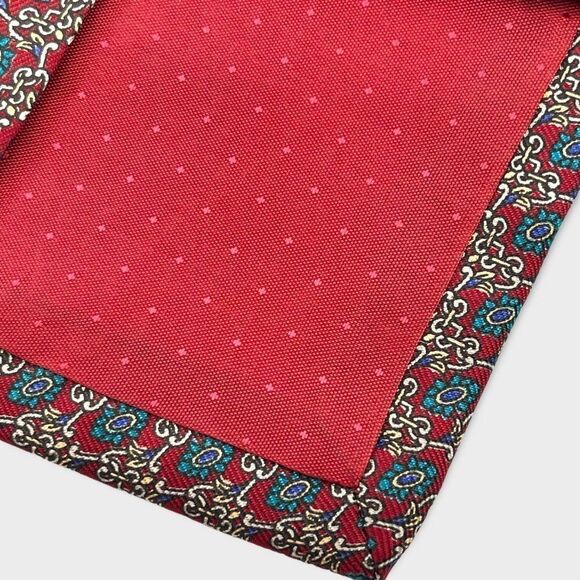 Neiman Marcus Silk Tie Burgundy and Aqua Medallion Pattern Handmade in Italy - Picture 7 of 11